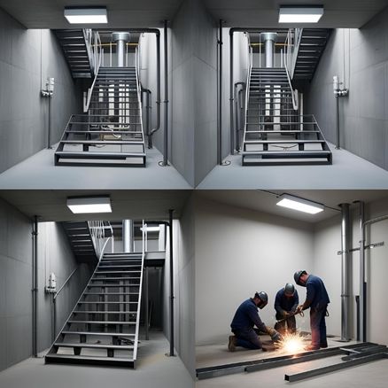 鉄骨階段の溶接作業中